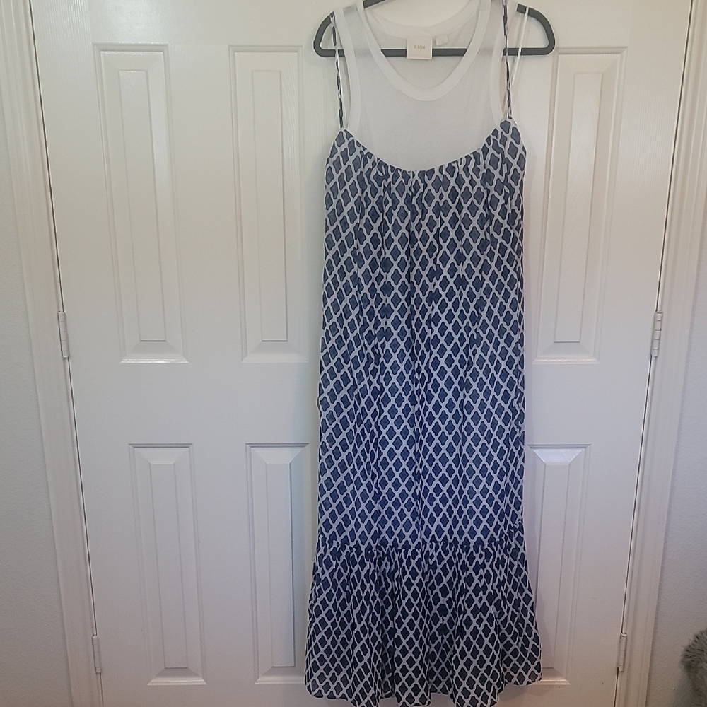 Anthropologie Blue and White Sleeveless Maxi Dress